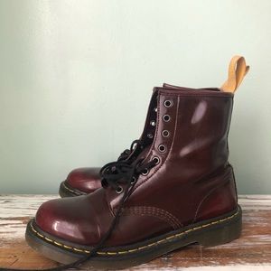 Burgundy red shiny doc martens vegan